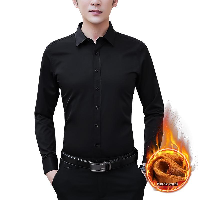 Herren Slim Fit Langarm Businesshemd - Dick, Samt, Reinweiß, Jugendliche Festkleidung