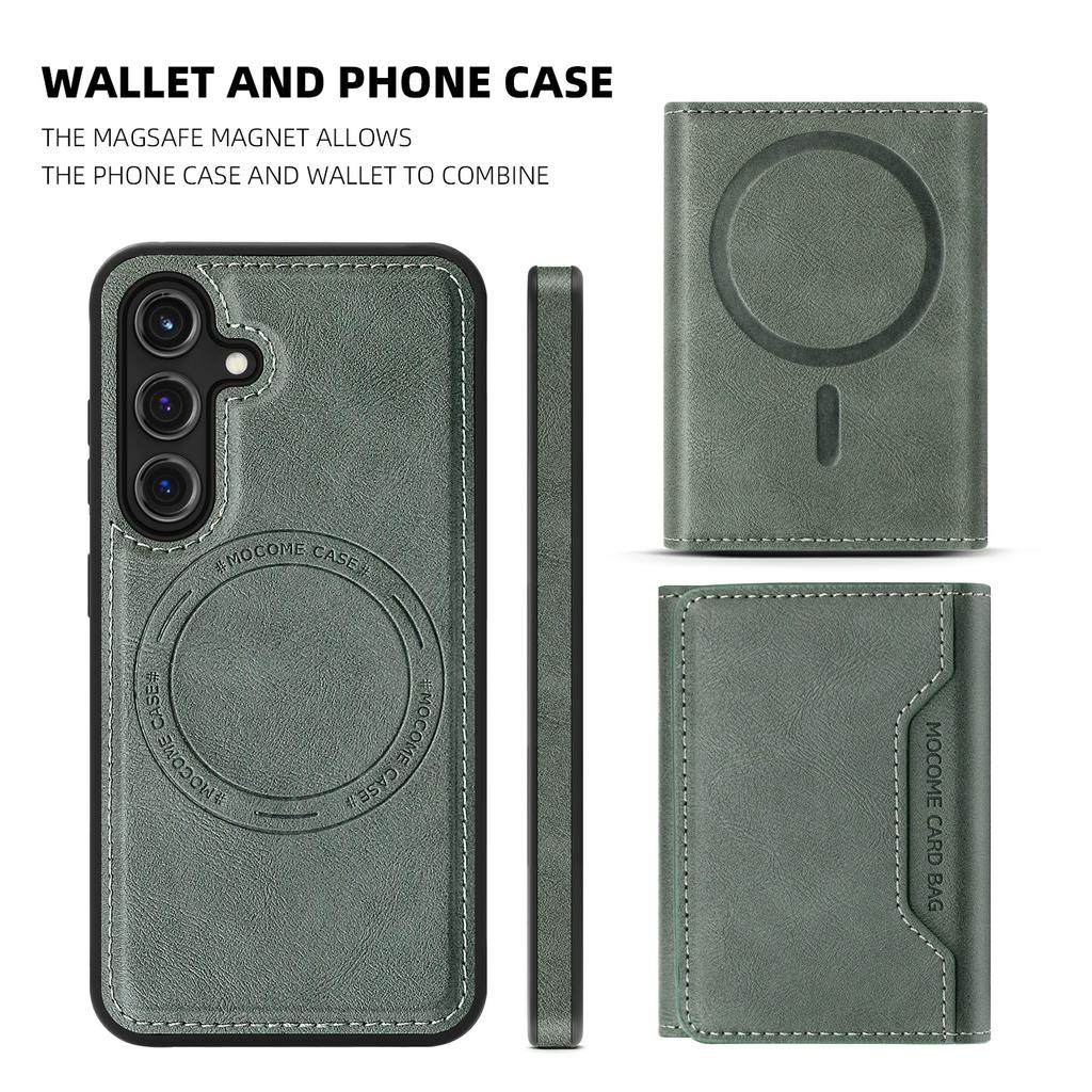 For Samsung Galaxy S25 Case Compatible with MagSafe Leather Back Phone Cover with Detachable Card Bag