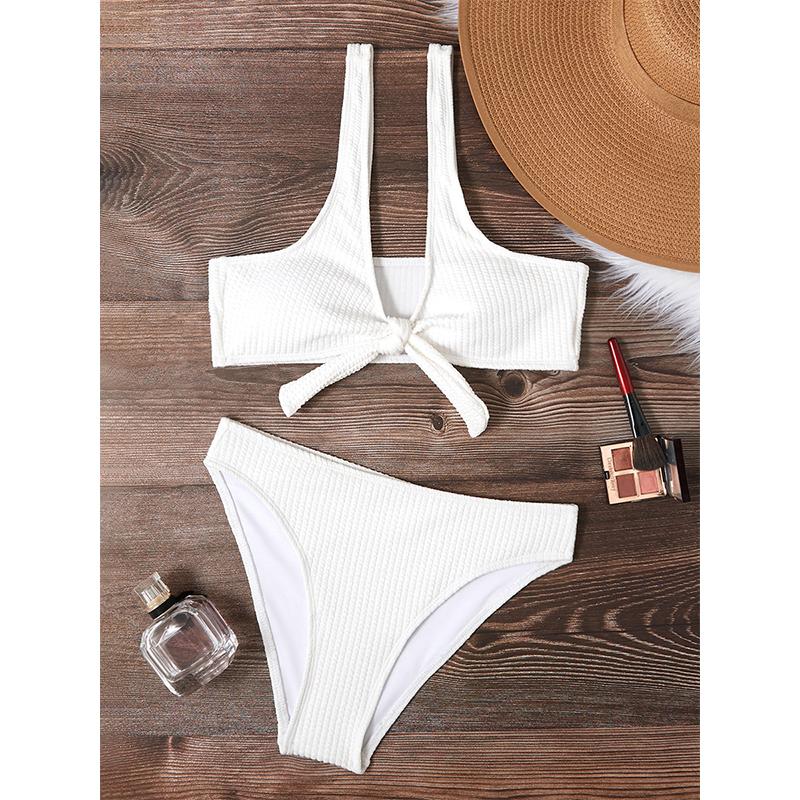 To stykker solid Push Up Bikinisett Svømmetøy for kvinner Badetøy med høy midje Badere Svømming Laides Badedrakt