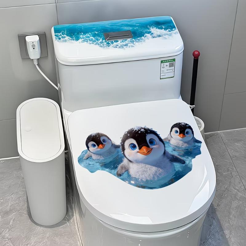 Süßer schwimmender Pinguin Toilettenaufkleber Wasserdichter Badezimmerwandaufkleber Selbstklebende abnehmbare Aufkleber Heimdekoration