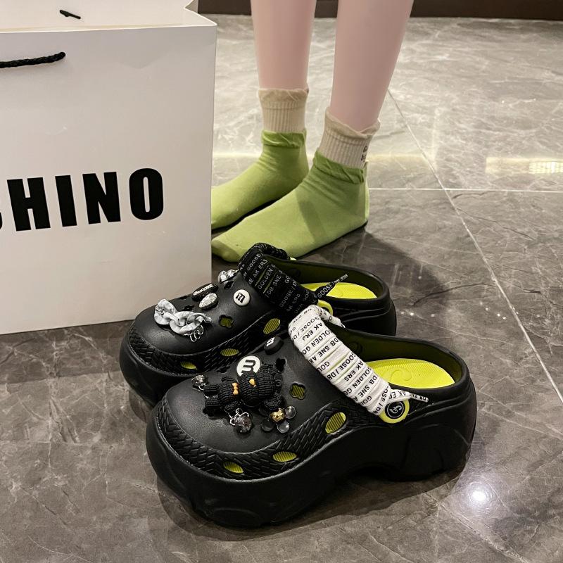 

Женские клоги на толстой подошве Летний тренд Закрытый носок Нескользящие мультяшные туфли Уличные пляжные тапочки с увеличением роста 40-41 чёрный