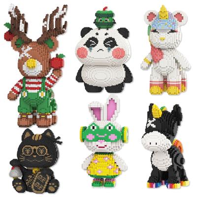 Creative Elk Bear Building Blocks Panda Donkey Model Connection Cartoon Rabbit Bricks Animal Figure Toys For Kids Christmas Gift