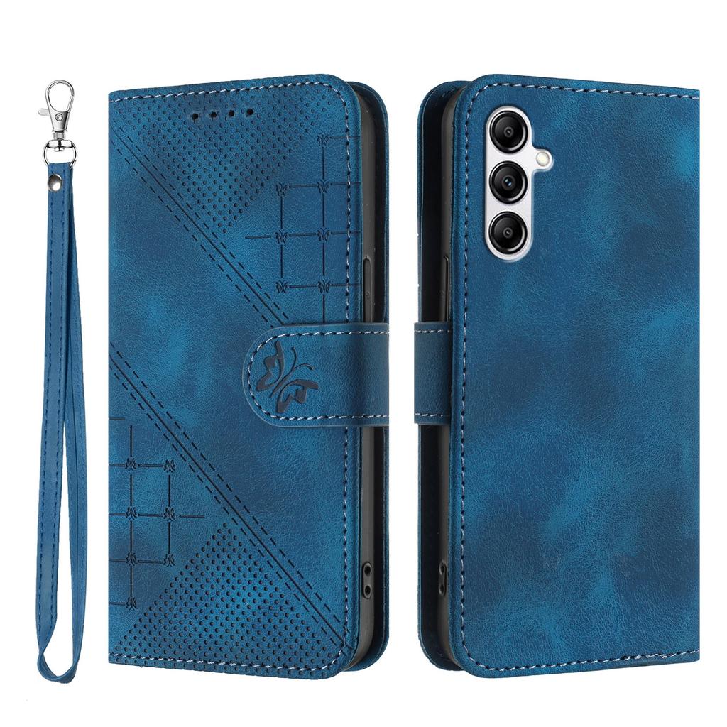 For Samsung Galaxy A14 4G/Galaxy A14 5G Leather Wallet Case Butterfly Flower Imprinted Phone Cover with Strap