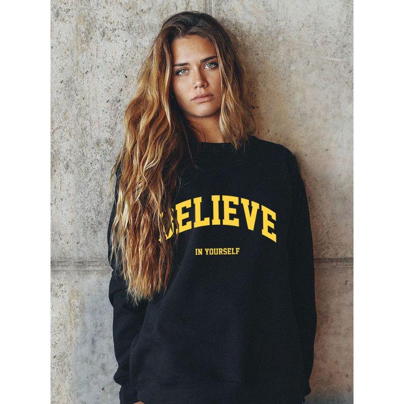 

round Neck Hoodie Women 2025 New Autumn and Winter Fleece-lined Thickened Loose Plus size Small American vintage Top Fashion Brand Black-Hooded [Spring & Fall regular Version]] XL