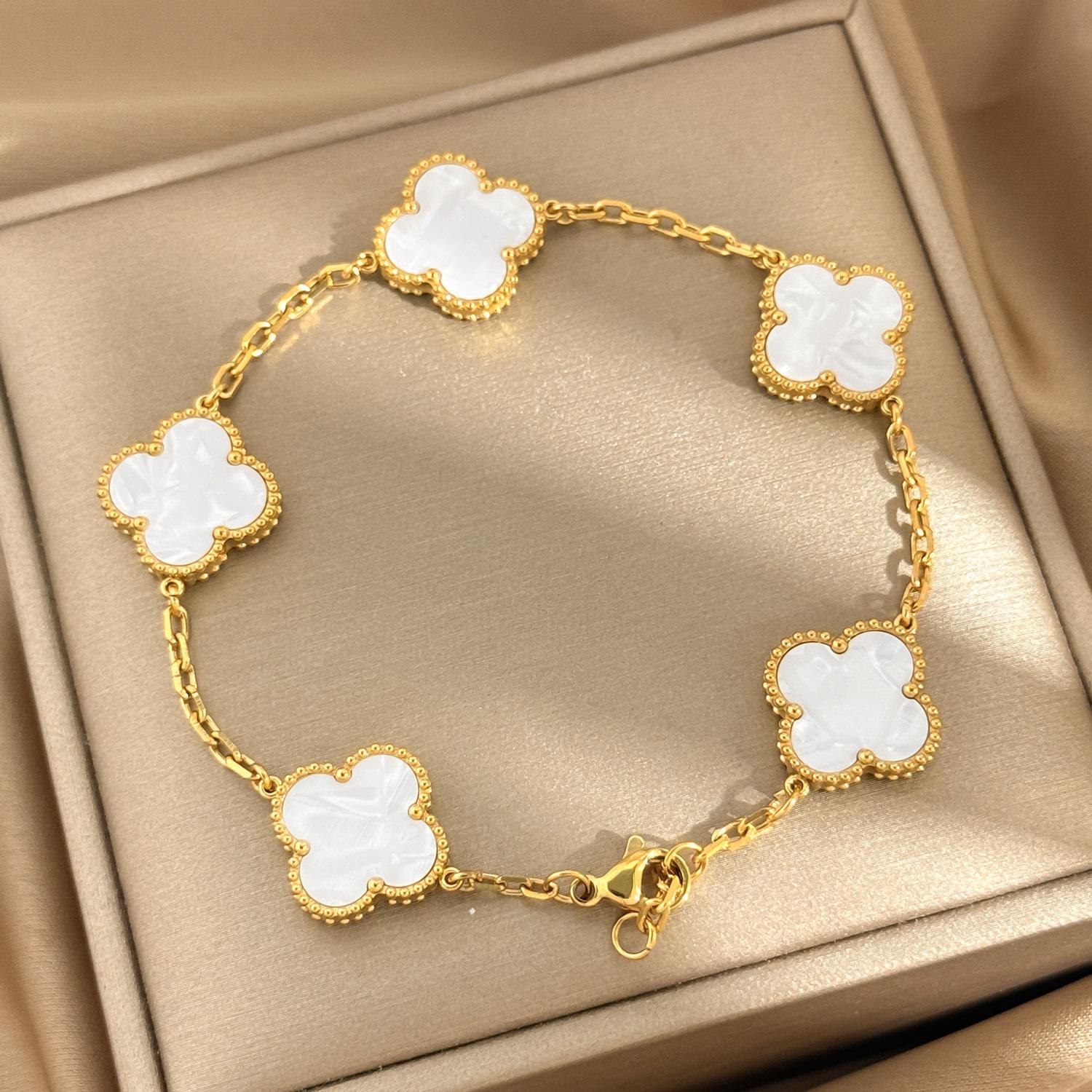 

Браслет из титановой стали 15 мм Четырехлистный клевер Высококачественный браслет Пятицветок 18K Не выцветающий женский браслет