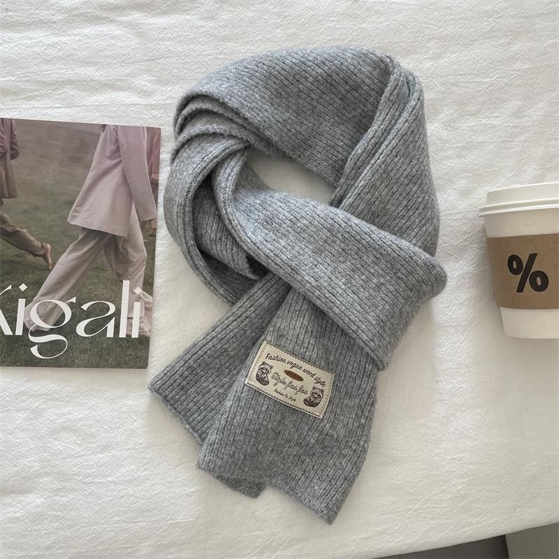 Korean version contains knitted wool solid color scarf women's winter thickened warm versatile high sense white scarf tide
