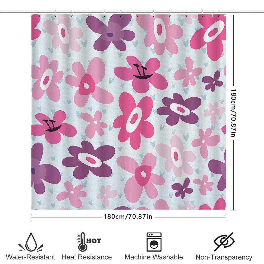 Vibrant Floral Print Bath Shower Curtain Set For Home Decor Pink Purple White Blue Fabric Waterproof Window Sheer