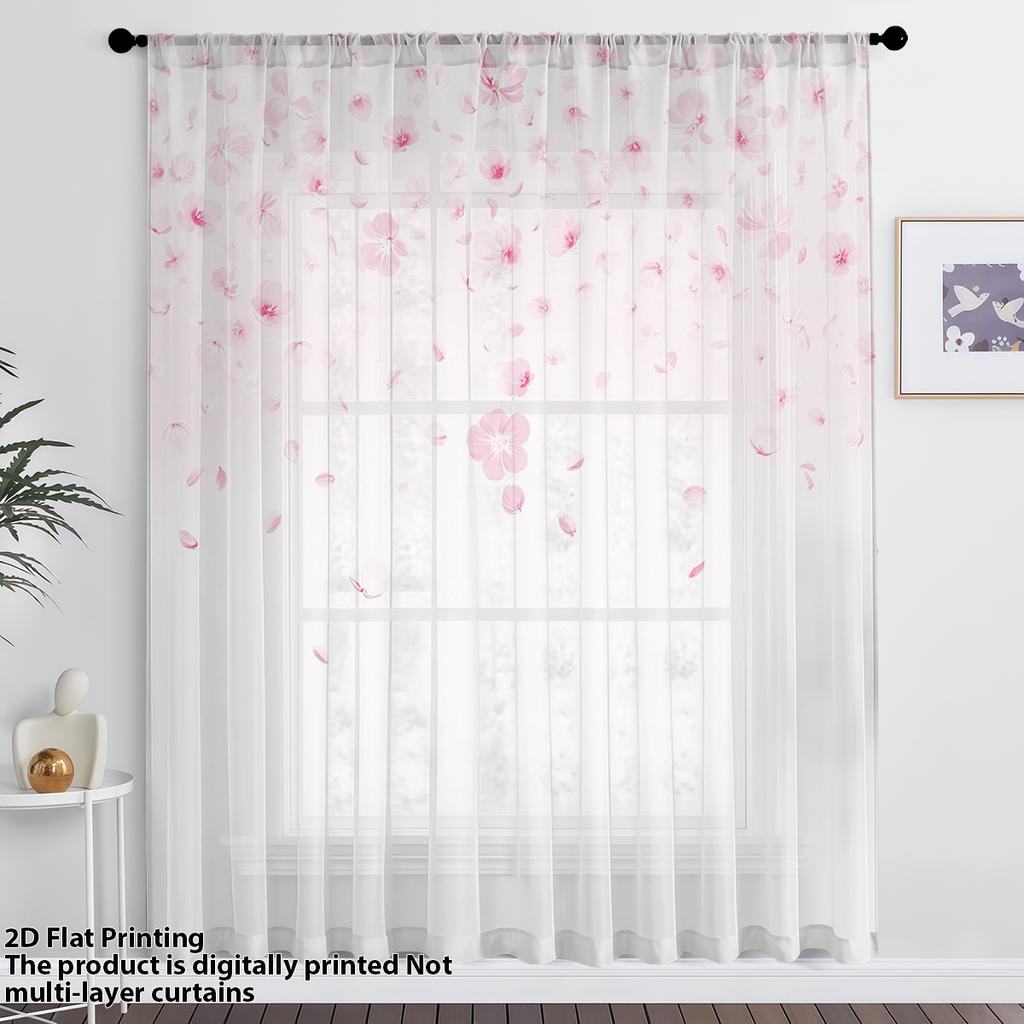 Tenda Finestra Fioritura Ciliegio Rosa Fluttuante Morbida Dolce Stile Primaverile Soggiorno Camera da Letto Decorativa Romantica Per Sedersi Poliestere Con Tasca per Asta