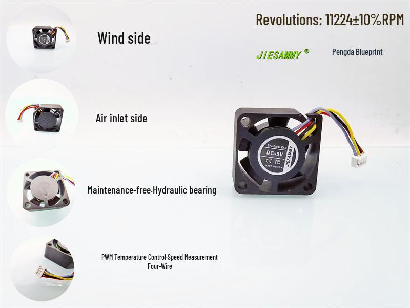 JIESAMMY 2.5CM Silent High-Speed Hydraulic PWM Fan, 2510 11224 RPM, 5V 0.1A, Temp Controlled Speed.