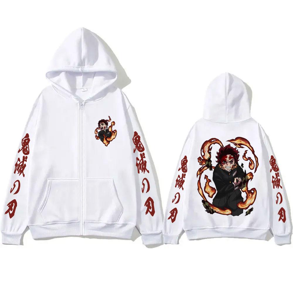 Anime Demon Slayer Kamado Tanjirou Zipper Hoodie Men Women Clothing Fashion Oversized Zip Up Jacket Male Long Sleeve Sweatshirt