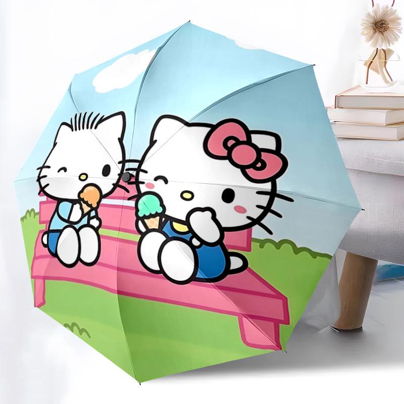 1pc Hello Kitty Ice Cream Adventure: Automatic Opening Folding Umbrella with 8-Bone Iron Frame - Perfect for Outdoor Fun, Festive Gifts, Travel, Daily