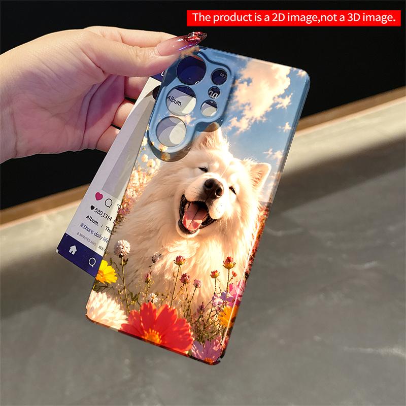 2DFlat Samsung phone case White Dog in Colorful Flower Field Applicable to Galaxy S22 S23 S24 S25ULTRA S26 A12 A13 A14 A15 A16
