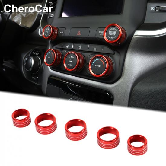 Aluminum Center Console AC Radio Switch Knob Cover for 2018-21 Dodge RAM Red 5X