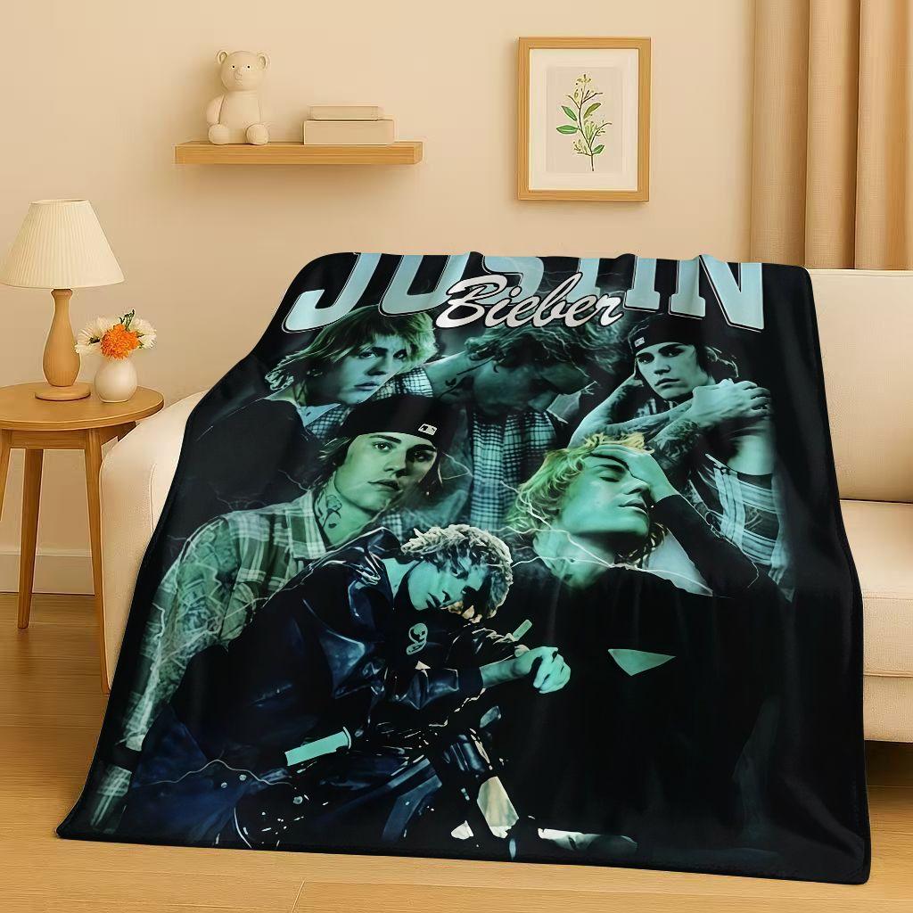 Neue Mode B-Bieber Sänger Star Flanelldecke, Ultraweiche Warme Plüschdecke für Zuhause Schlafzimmer Bett Sofa Abdeckung Büro Reise Geschenk