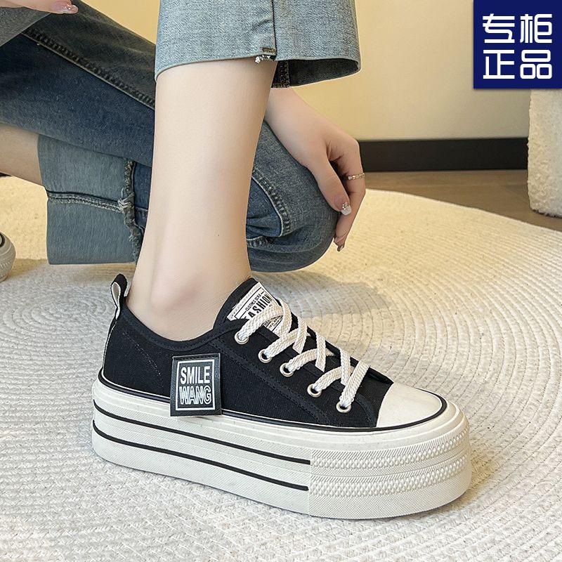 Platform canvas shoes women's spring and summer new small height-increasing lace-up low-top board shoes