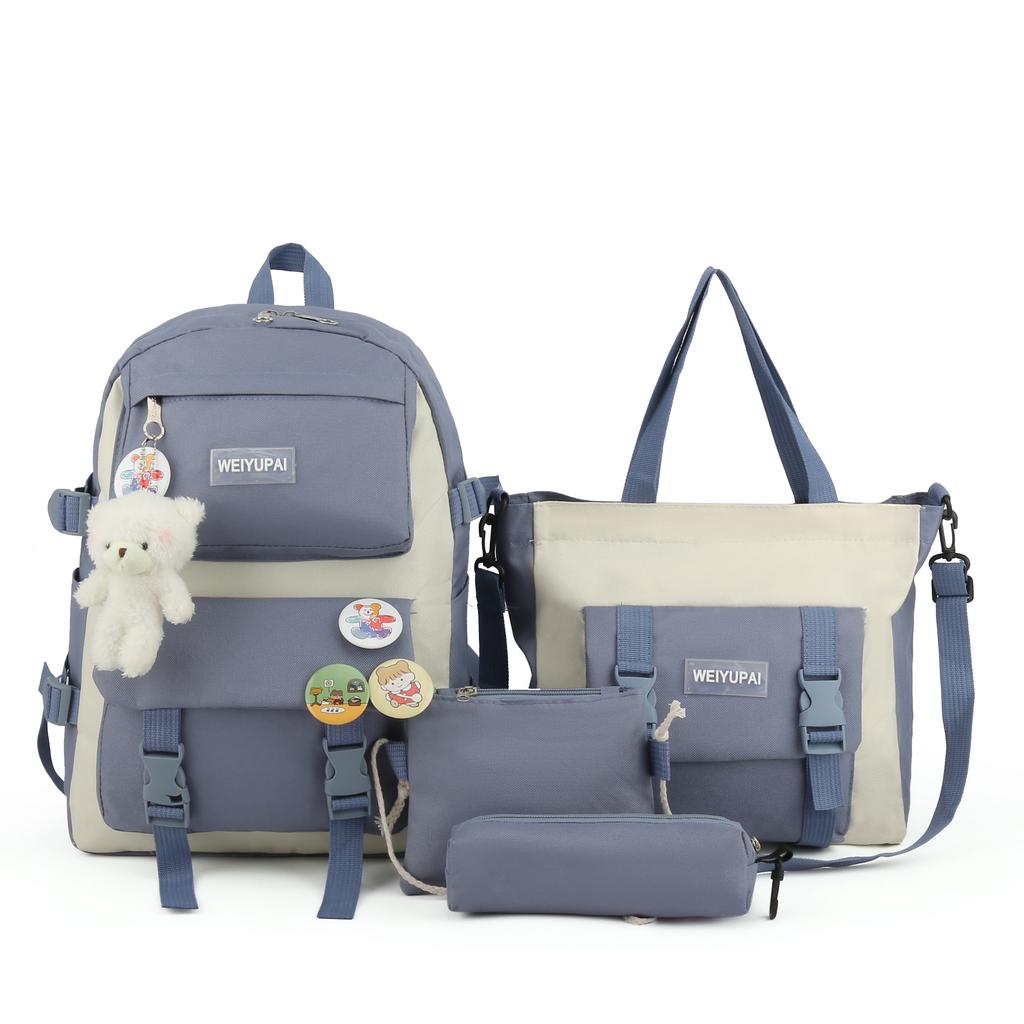 Canvas Student Backpack Fashion Harajuku Junior High School Campus School Bag Four-piece Backpack