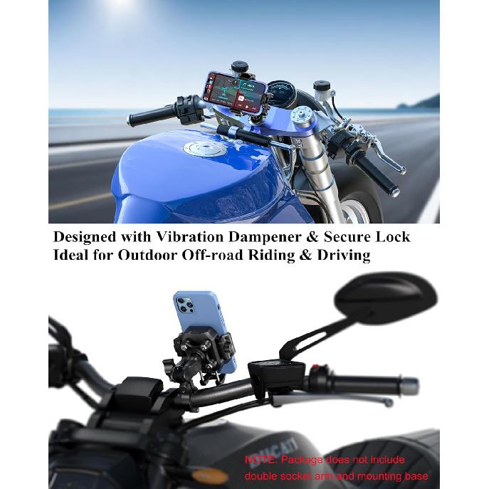 BRCOVAN 1'' Ball Phone Mount Holder With Vibration Dampener, Compatible With RAM Mounts B Size Double Socket Arm, Adjustable Fit 5.4-7.2'' Phone, For