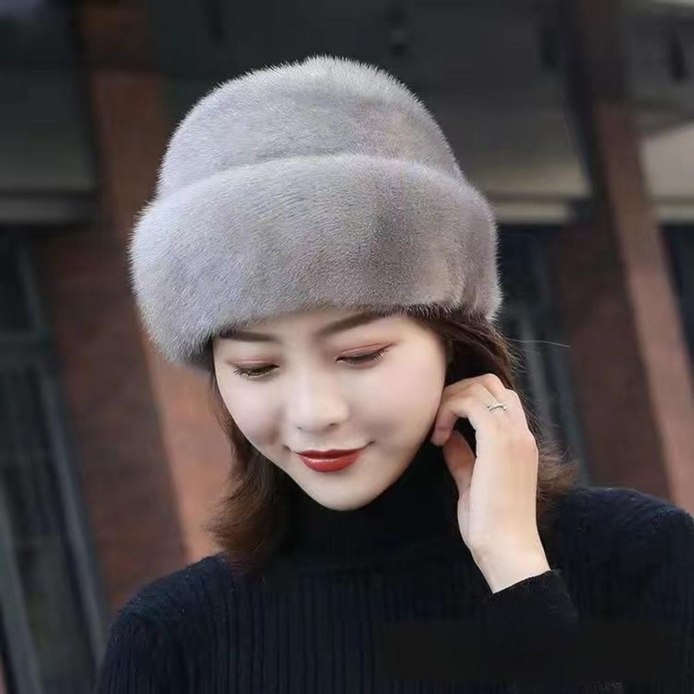 Mink Hat for Women Mink Fur Hat for Middle-aged and Elderly Mothers Winter Hat Outdoor Leisure Ear Protection and Warm Mink Hat