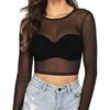 Women's Fresh Sexy Slim Fit See-through Mesh Long Sleeve Top