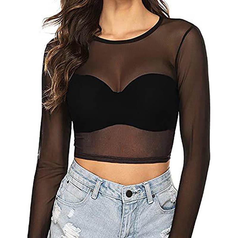 Women's Fresh Sexy Slim Fit See-through Mesh Long Sleeve Top