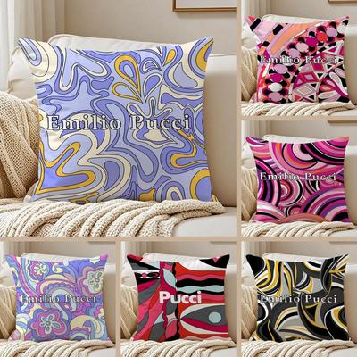 Style E-EEEmilio Cool-P-Pucci Cushion Cover Silky Short Plush Sofa Pillow Cover Hidden Zipper Soft Dustproof Case for Home Decor