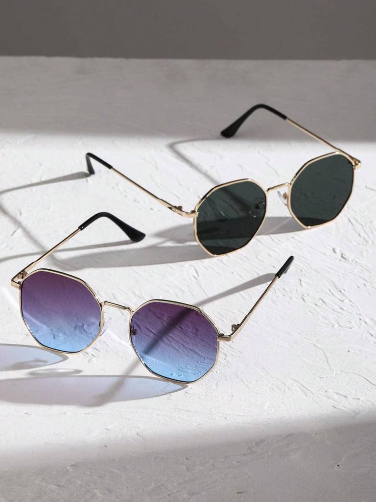 1/2PC S Fashion Geometric Metal Frame Women Sunglasses For Men Daily Life Shades Eyewear Accessories.
