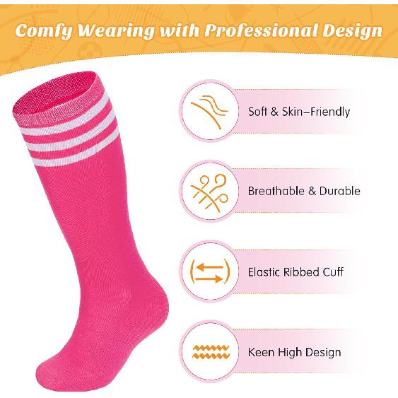 American Trends 4 Pairs Toddler Soccer Socks Kids Youth Baseball Sock Boys Girls Knee High Striped Socks Cotton Tube Sock