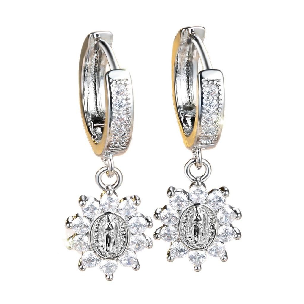 French retro Virgin Mary full diamond earrings, women's earrings with a sense of celebrity atmosphere in style