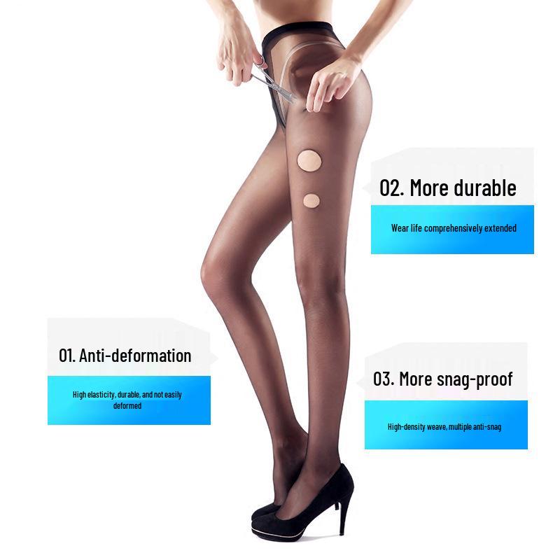 Ultra-Thin Black Seamless T-Crotch Pantyhose - Women's Summer Knee-High Stockings, Anti-Ladder Sheer and Invisible.