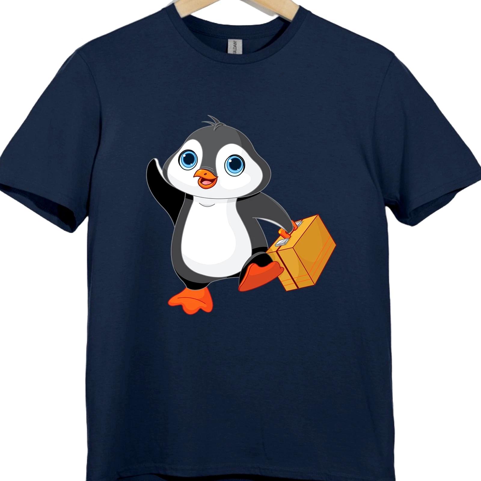 Cute Penguin T Shirt Funny Animal Travel Gift Cartoon Kawaii Graphic Tee Top XXXXL