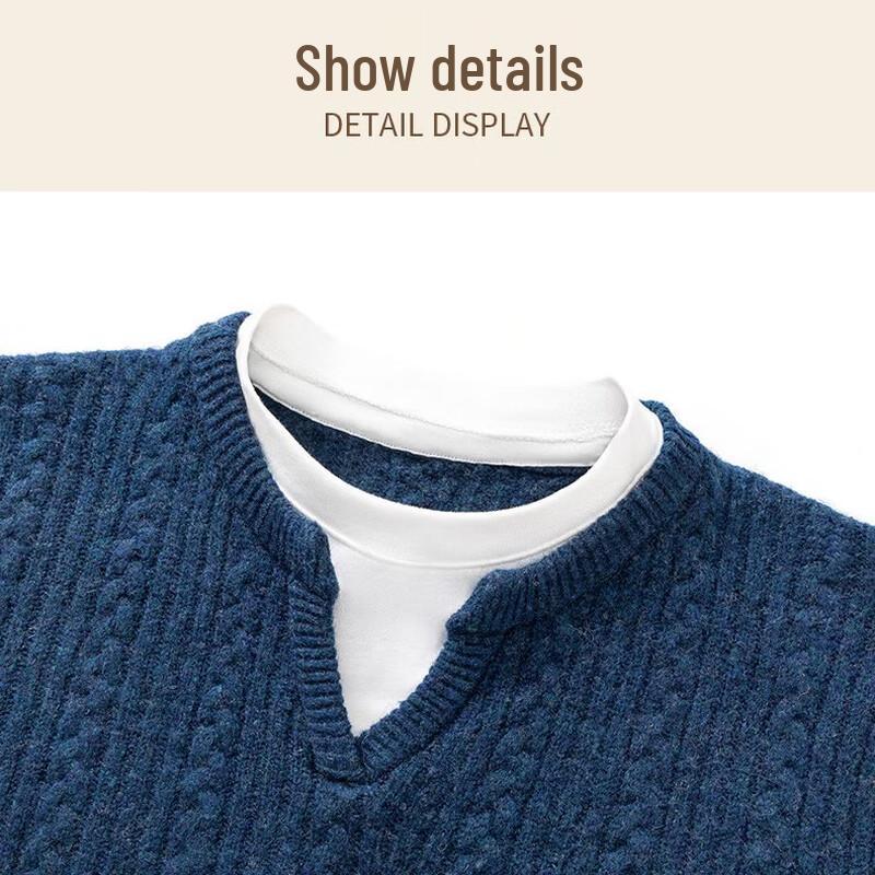 Hengyuanxiang Old Money Style V-Neck Cable Knit Wool Sweater