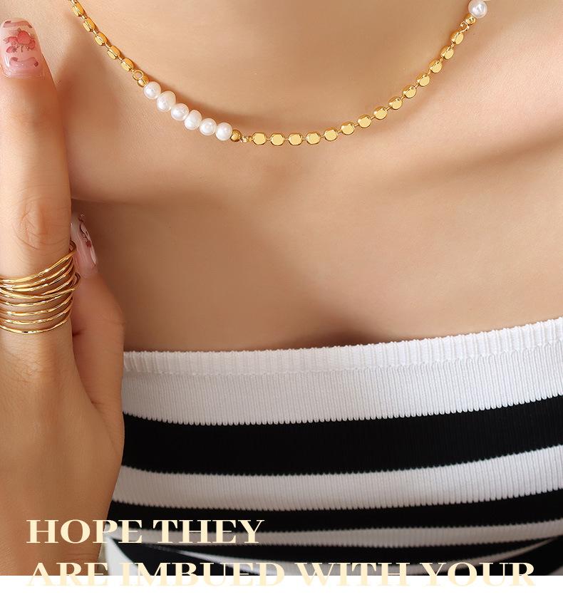 French INS Style Copper Freshwater Pearl Necklace: Elegant Temperament, Non-fading, Lentil Splicing, Women's Jewelry Accessory