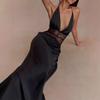 2025 Summer Elegant Deep V Silk Satin Halter Waist-Cinching Long Dress