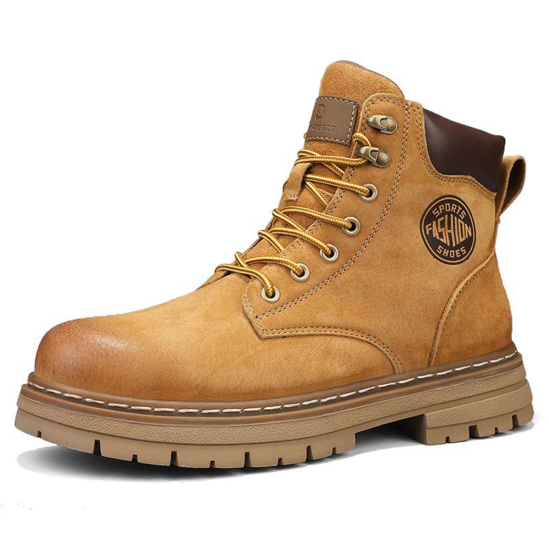Men's Genuine Leather High-Top Martin Boots - Retro Big Yellow Style, Thick Sole, Outdoor Workwear for Autumn/Winter