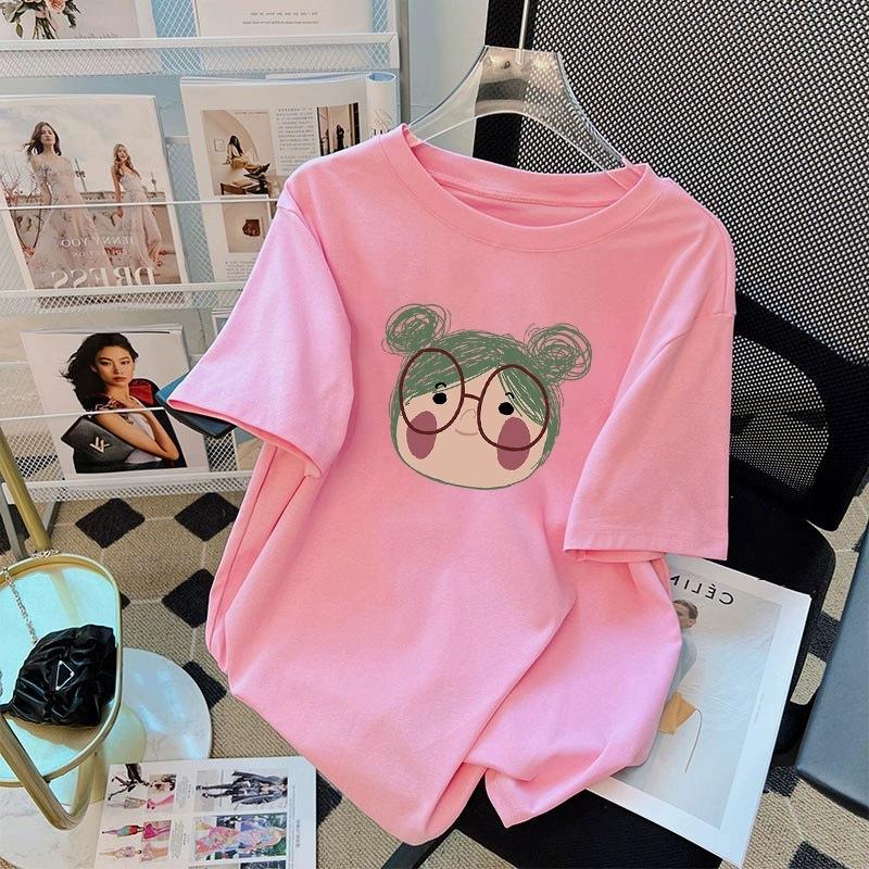 Tricou cu mânecă scurtă din bumbac pur, alb, pentru femei, de vară, nou, de dimensiuni mari, design lejer, imprimat, subțire, cu mânecă jumătate