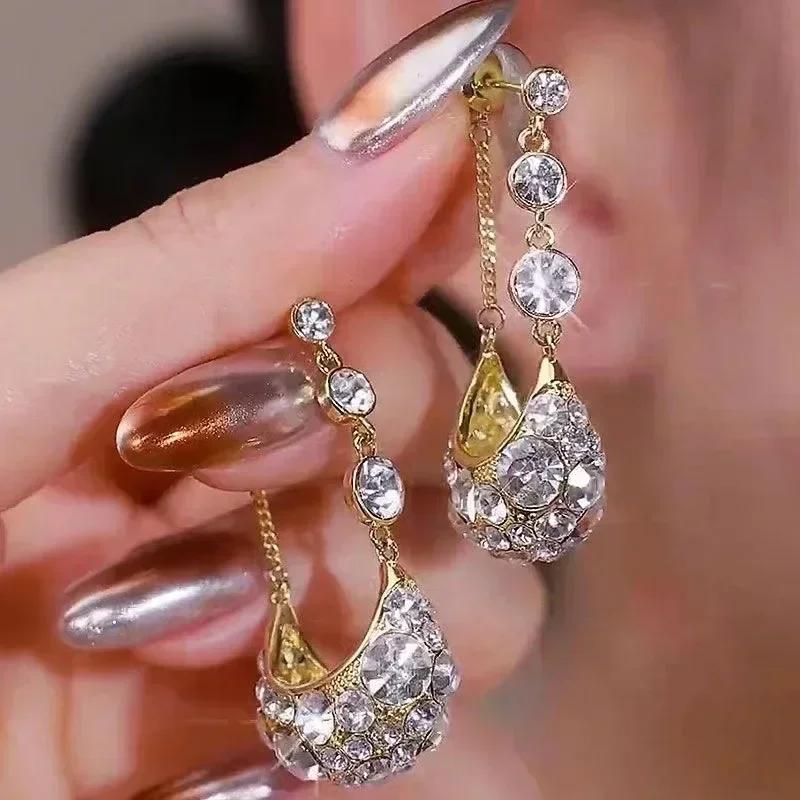 High Class Geometry Rhombus Cat's Eye Stone Exquisite Pendant Earrings for Women Jewelry Party Wedding Gifts