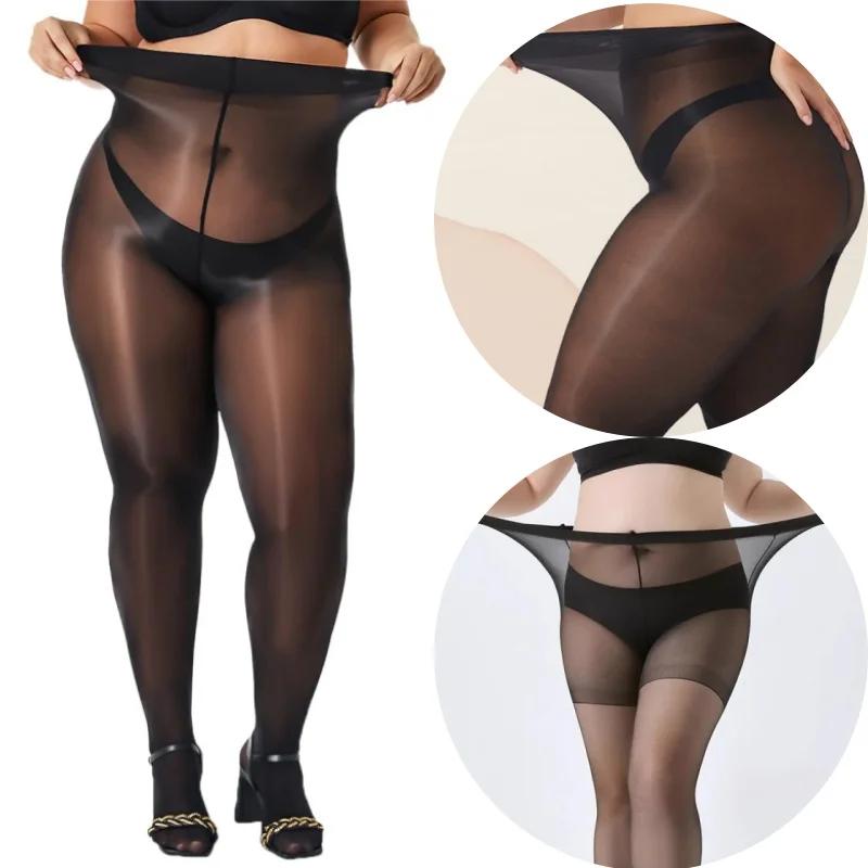 Luxury 40D Women's Plus Size Shimmer Glossy Sheer Tights Seamless Shiny Nylon Silky Pantyhose Oil Pearlescent Stockings
