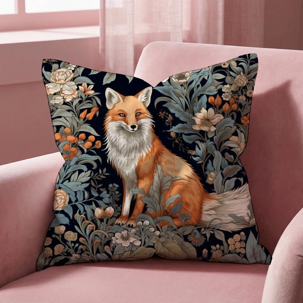William Morris Art Fox Cushion Cover Multi-Scene Pillow Cover for Home & Car - Reversible, Soft & Durable for Daily Use