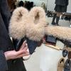 French thick heel pointed brown small leather shoes plush warm fluffy shoes autumn and winter temperament gray high heels