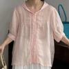 1116 Summer New Women's Round Neck Japanese Ramie Shirt Loose Shirt Top Cardigan Literary Style Ins