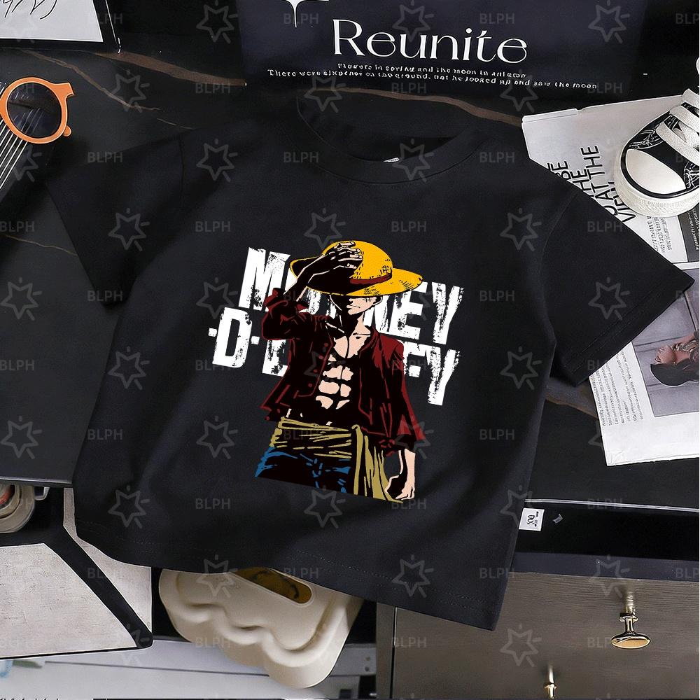 One Piece Luffy Kids TShirt Cartoon Anime Character Print Casual Short Sleeve Tee for Boys Girls 100