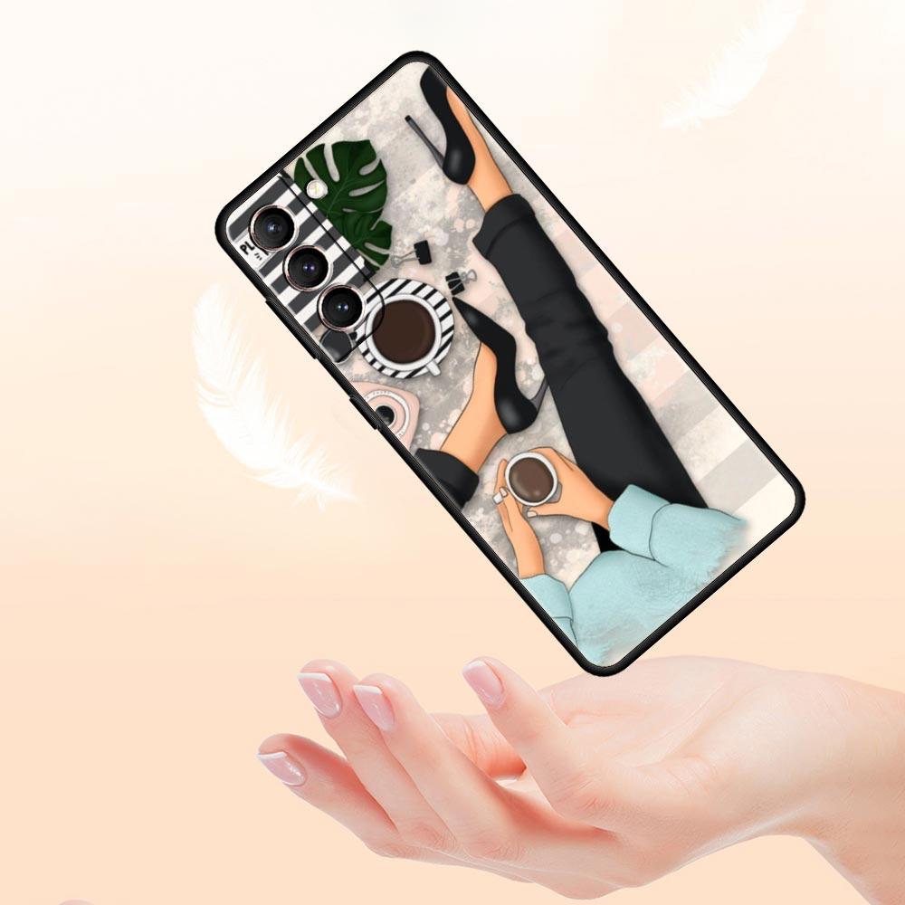 Mode High Heels Mädchen Frau Handyhülle Für Samsung Galaxy S26 Ultra S25 Plus S24 FE S23 S22 5G S21 S20 Hülle Schwarz Weich