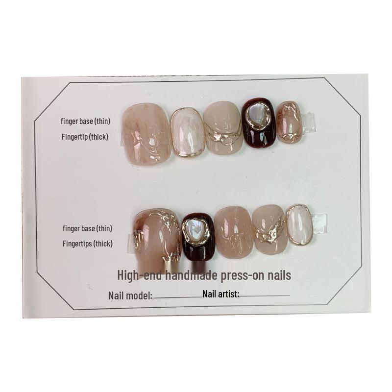 Hand-Painted Baroque Shell Short Nails for Pregnant Women - Brown