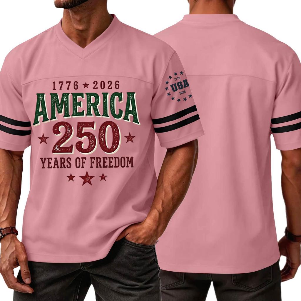 Casual V Neck Short Sleeve Sports T Shirt America 250 Years of Freedom Independence Day Graphic Tee 1776 To 2026 Commemorative Top