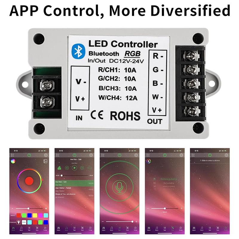 SHGO-RGB/RGBW Contrôleur LED Bluetooth Contrôleur de Bande LED RGB Contrôle par Application Téléphone Pour Bandes LED RGB 5050 3528