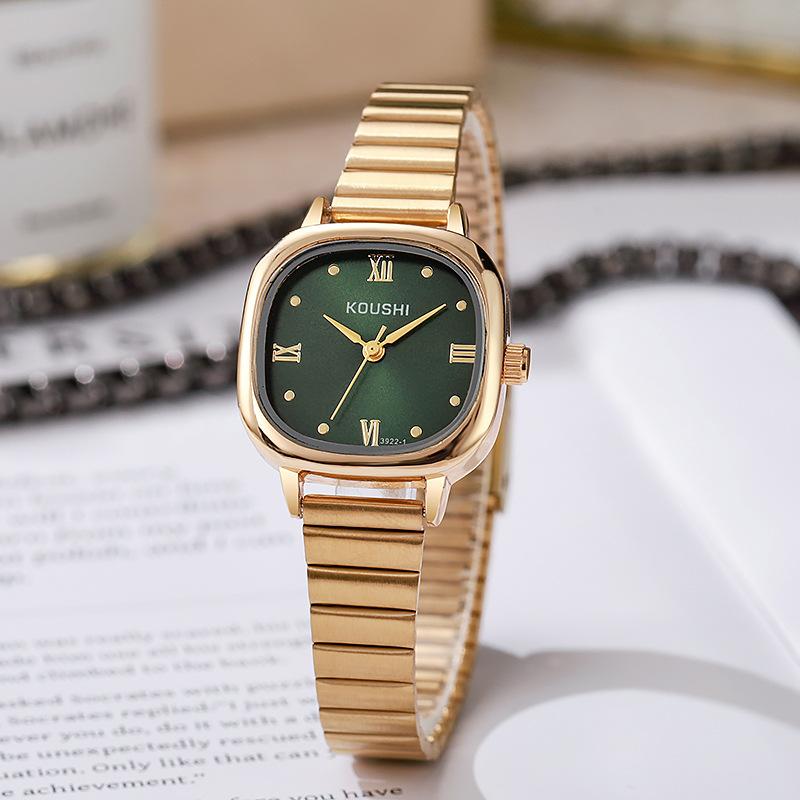 Fashion Simple Hundred Square Round Large Dial Quartz Women's Golden Strap Wristwatch Reloj De Mujer Dropshipping