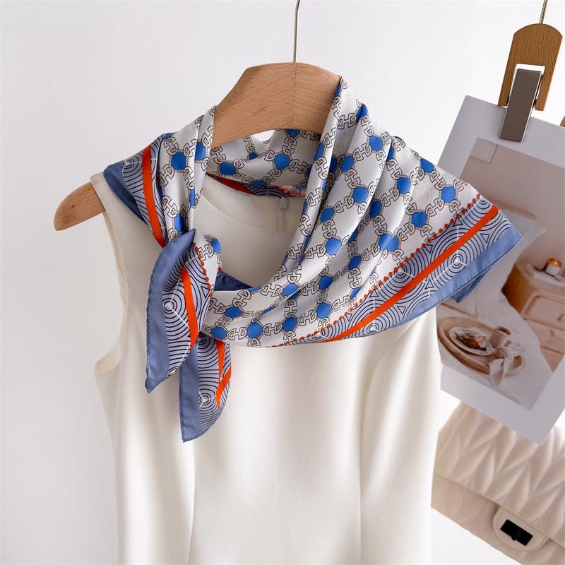 Elegant Spring Floral Silk-Blend Square Scarf - Headscarf & Neck Protection Neckerchief for Women