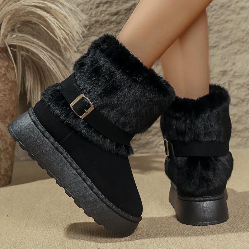 Fashion Fashion Buckle Fluffy Fur Boots Women Comfortable Winter Slip On Platform Snow Boots Woman Thick Sole Furry Ankle Botas Mujer