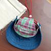 Adjustable Pet Sun Protection Denim Hat Checkered with Ear Hole Dog Fisherman Hat Lightweight Breathable Dog Visor Cap Outdoor