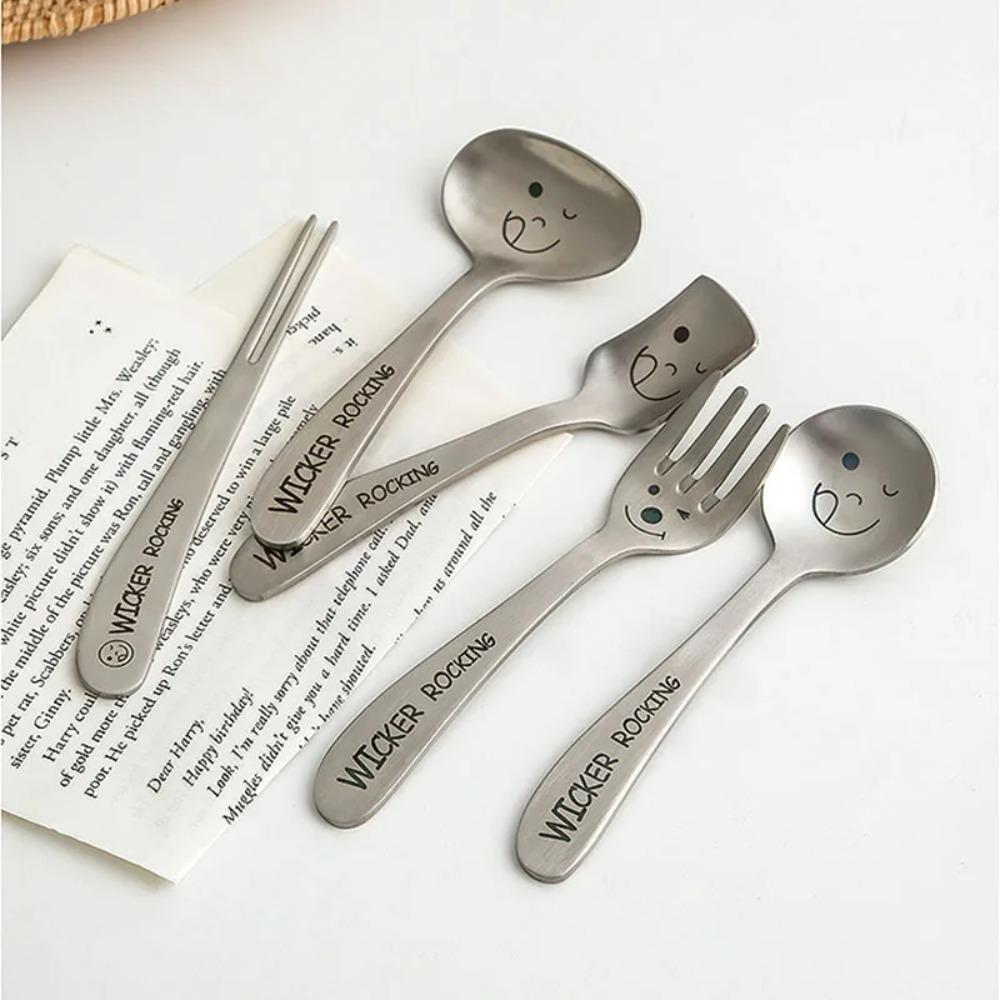 

Удобные детские столовые приборы из нержавеющей стали, прочные столовые приборы, набор ложек и вилок, подарок на свадьбу Square Spoon